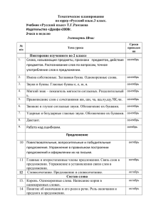 Тематическое планирование по курсу «Русский язык.3 класс