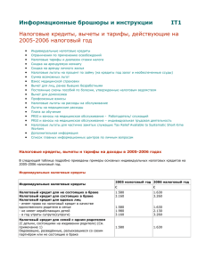 IT1 - Налоговые кредиты, вычеты и тарифы