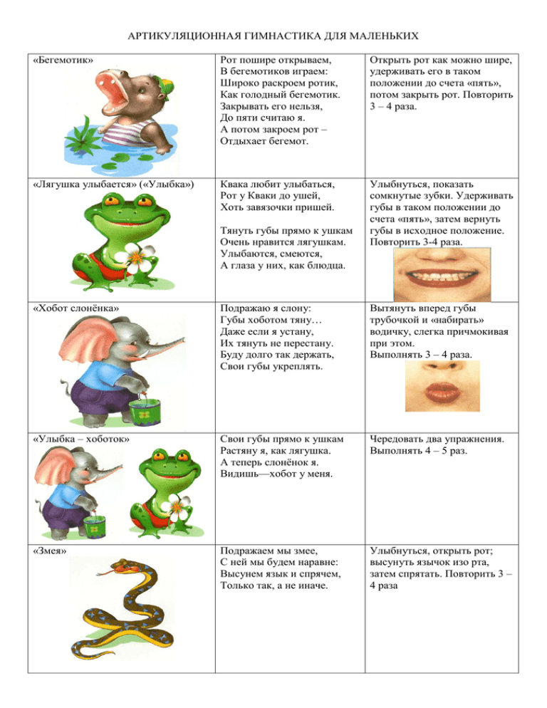 Артикуляционная гимнастика бегемотик в картинках