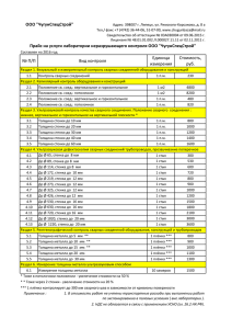 № П/П Вид контроля Единица измерения Стоимость, руб. Прайс