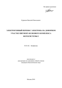 ЭЛЕКТРОГЕННЫЙ ПЕРЕНОС ЭЛЕКТРОНА НА ДОНОРНОМ УЧАСТКЕ ПИГМЕНТ-БЕЛКОВОГО КОМПЛЕКСА ФОТОСИСТЕМЫ 2