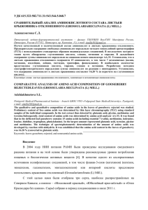 УДК 615.322:582.711.31:543.544.5.068.7 СРАВНИТЕЛЬНЫЙ АНАЛИЗ АМИНОКИСЛОТНОГО СОСТАВА ЛИСТЬЕВ КРЫЖОВНИКА ОТКЛОНЕННОГО (GROSSULARIARECLINATA (L) MILL.)