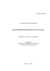 Хутакова С.В. Гидроморфные почвы Байкальского региона.