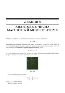 ЛЕКЦИЯ 6 КВАНТОВЫЕ ЧИСЛА. МАГНИТНЫЙ МОМЕНТ АТОМА