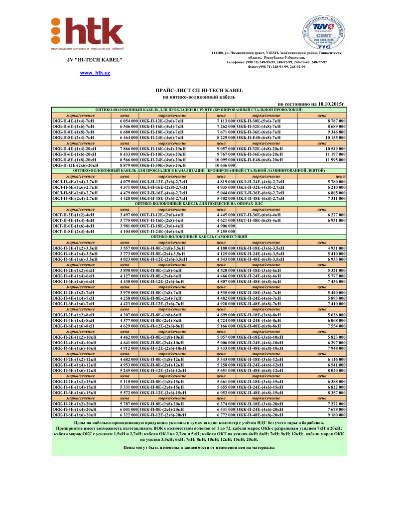 Кабель прайс