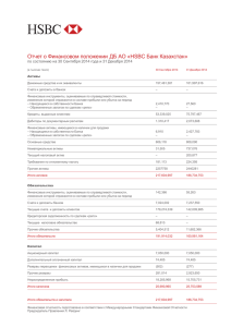 Отчет о Финансовом положении ДБ АО «HSBC Банк Казахстан»