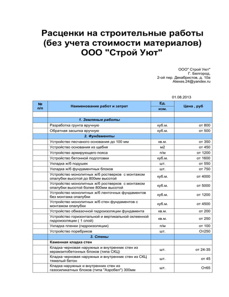 Расценки на строительные работы в крыму 2024