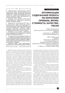 Scope project optimization on criteria income, time, cost, quality, risk