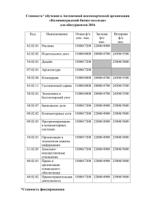 Стоимость* обучения в АНО «Калининградский бизнес
