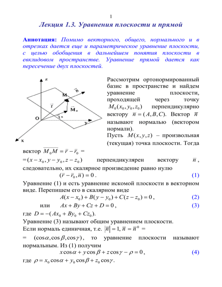 Нормальное уравнение плоскости. Параметрическое уравнение плоскости. Уравнение плоскости через нормаль. Векторное параметрическое уравнение плоскости. Векторное нормальное уравнение плоскости.