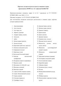 Перечень экстрактов растительного и пищевого сырья