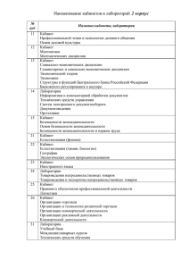 Наименование кабинетов и лабораторий 2 корпус