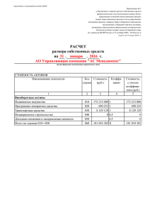 на . . г. 2016 РАСЧЕТ АО Управляющая компания "АС
