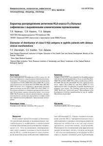 Характер распределения антигенов HLA класса II у больных