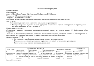 Технологическая карта урока Предмет: музыка Класс: 1 класс