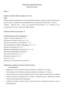 Аннотация к рабочей программе по русскому языку Класс Уровень изучения учебного материала