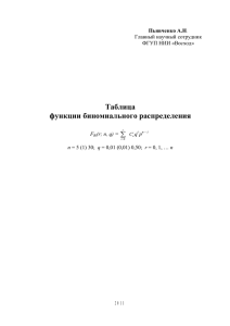 Таблица функции биномиального распределения