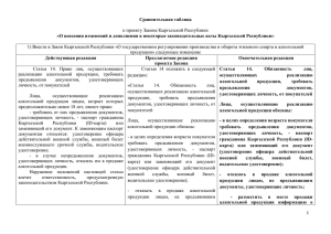 Сравнительная таблица  к проекту Закона Кыргызской Республики