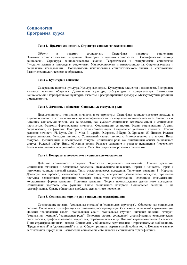 Программа социологического исследования девиантное поведение