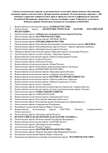 Список политических партий, их региональных отделений, общественных объединений,