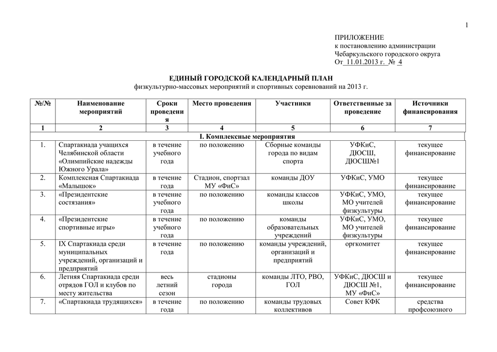 Календарный план физкультурно оздоровительных и спортивных мероприятий в образовательной организации