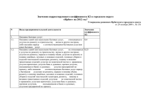 Значения корректирующего коэффициента К2 в городском округе «Ирбит» на 2012 год*