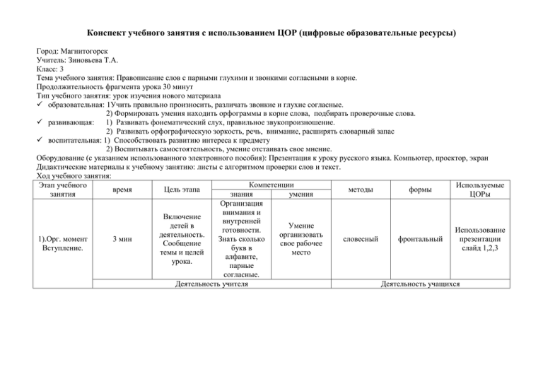 Конспект образовательной