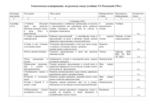 Тематическое планирование  по русскому языку (учебник Т.Г.Рамзаевой-170ч.)