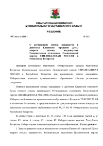 О регистрации списка кандидатов в депутаты Казанской
