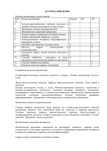 Материаловедение Разделы дисциплины и виды занятий №№ п