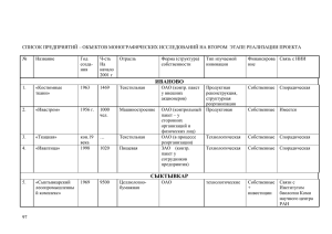 СПИСОК ПРЕДПРИЯТИЙ – ОБЪЕКТОВ МОНОГРАФИЧЕСКИХ