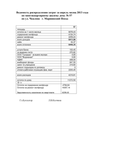 Ведомость распределения затрат за апрель месяц 2013 года
