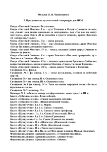 Музыка П. И. Чайковского В Программе по музыкальной