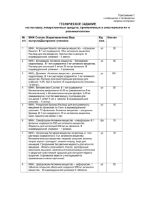 ТЕХНИЧЕСКОЕ ЗАДАНИЕ на поставку лекарственных средств, применяемых в анестезиологии и реаниматологии №