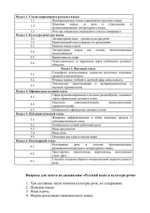 Раздел 1. Стили современного русского языка Функциональные стили современного русского языка 1.1 Языковая