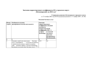 Значения корректирующего коэффициента К2 в городском округе «Качканарский» на 2012 год*