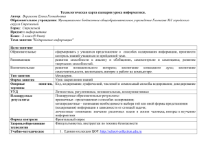 Технологическая карта сценария урока информатики. Автор Образовательное учреждение Город