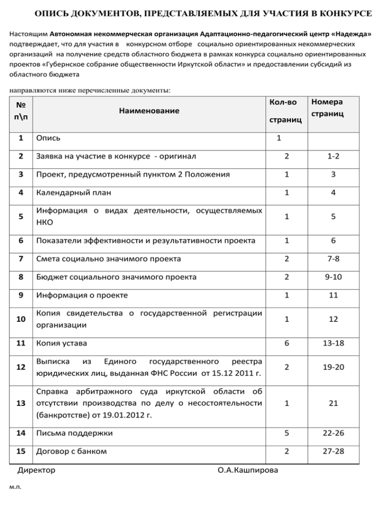 Опись документации образец