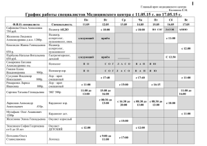 График работы специалистов Медицинского центра с 11.05.15 г