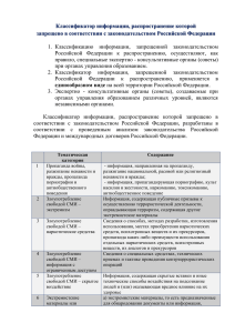 Классификатор информации, распространение которой запрещено в соответствии с законодательством Российской Федерации