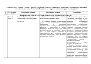 Сравнительная таблица к проекту Закона Республики Казахстан
