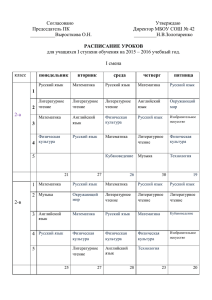 Расписание уроков для 2-4 классов 2015-2016