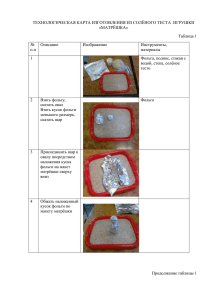 ТЕХНОЛОГИЧЕСКАЯ КАРТА ИЗГОТОВЛЕНИЯ ИЗ СОЛЁНОГО ТЕСТА  ИГРУШКИ «МАТРЁШКА» Таблица 1 №