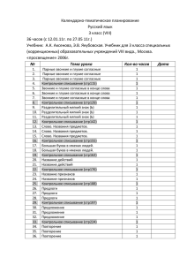 Календарно-тематическое планирование Русский язык 3 класс (VIII)