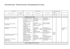 Тематическое планирование. Русский язык. 6 класс