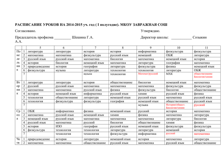 Как составить расписание уроков в школе вручную образец