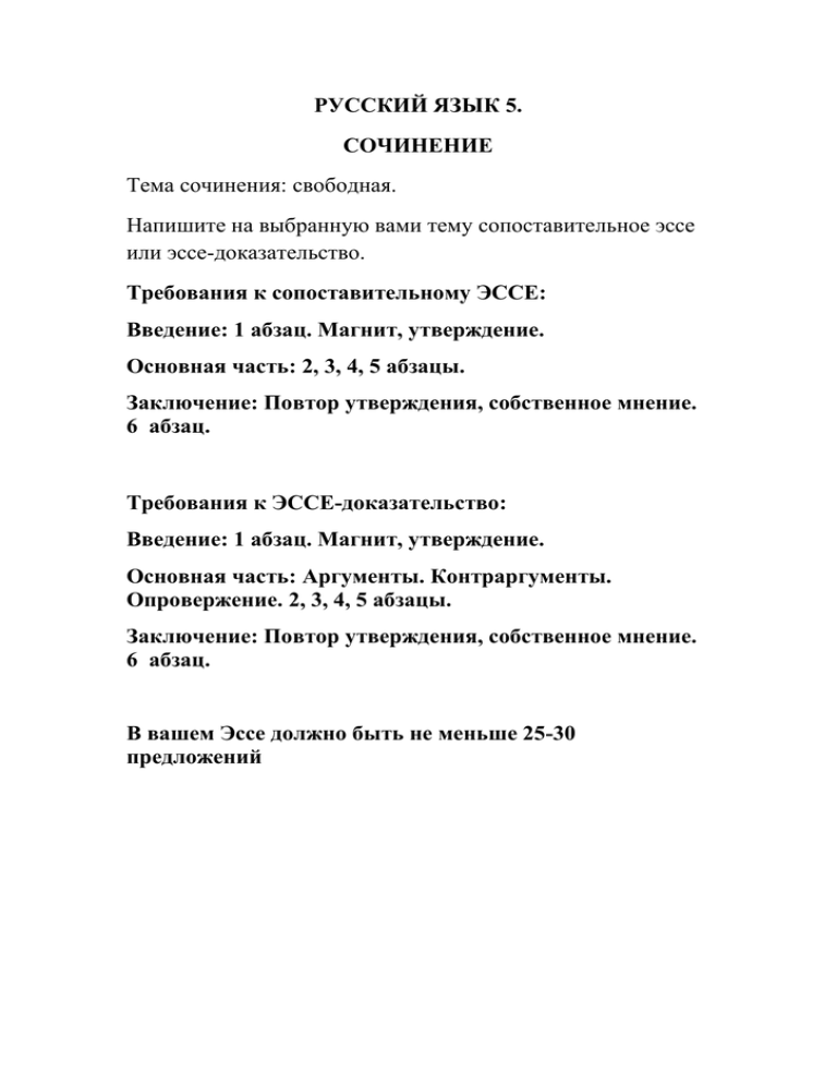 Эссе По Русскому Языку 5 Класс