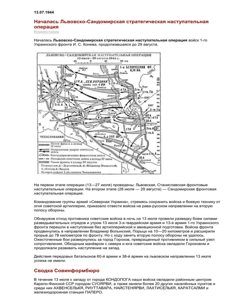Львовско сандомирская операция 1944. Львовско-Сандомирская операция карта. Львовско-Сандомирская операция (13 июля — 29 августа 1944). Львовско Сандомирская операция 1944 года карта.