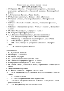 Список книг для летнего чтения. 6 класс РУССКАЯ ЛИТЕРАТУРА