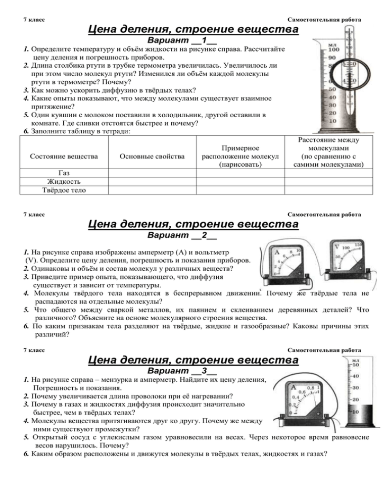 Контрольная работа 2 физика 7 класс перышкин. Самостоятельная работа по физике 7 класс. Самостоятельная работа по теме 